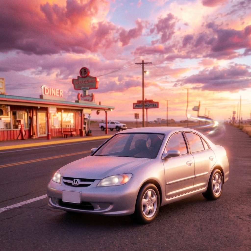 Outside a roadside diner at sunset